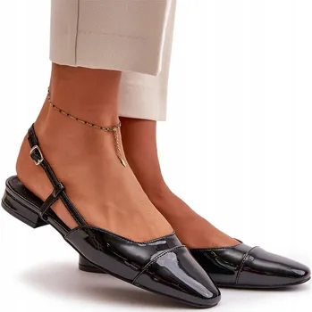 Dámské baleríny LAKOVANÉ BALERÍNKY NÍZKÝ BLOKOVÝ PODPATEK OTEVŘENÁ PATA ČERNÉ 37