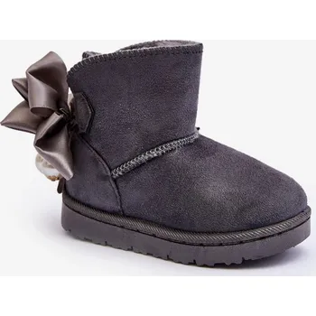 Dívčí zimní obuv DĚTSKÉ ZIMNÍ ZATEPLENÉ SNĚHULE S MAŠLÍ ŠEDÉ 22