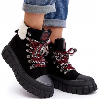 Dámská zimní obuv TRAPERY DÁMSKÉ KOTNÍKOVÉ BOTY ZATEPLENÉ NA SILNÉ PODRÁŽCE EKO SEMIŠ ČERNÉ 36