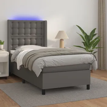 Postel vidaXL Box spring postel s matrací a LED 80x200 cm umělá kůže [3139350] Barva: Šedá