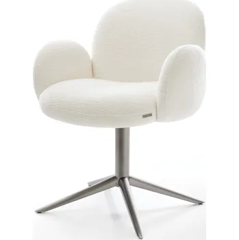 Jídelní židle DELIFE Jídelní židle Nube-Flex s područkami bouclé měkký béžová křížová podnož grafitová 360° otočný houpací funkce taštičkové pružiny