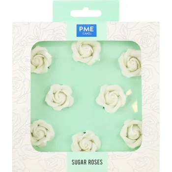 Jedlá dekorace na dort PME Cukrové bílé růže 3,2 cm 8 ks