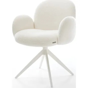 Jídelní židle DELIFE Jídelní židle Nube-Flex s područkami bouclé měkký béžová křížová podnož široká bílá 360° otočný houpací funkce taštičkové pružiny
