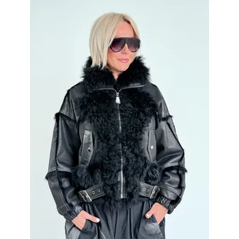 Dámská bunda Voga Móda Černá kožená bunda ASLI Černá, XXL