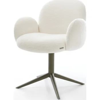 Jídelní židle DELIFE Jídelní židle Nube-Flex s područkami bouclé měkký béžová křížová podnož titanová barva 360° otočný houpací funkce taštičkové pružiny