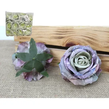 umělá květina Květinová hlava, umělá RŮŽE 3D PRINT 11 cm - FIALOVĚ ZELENÁ - 1 ks