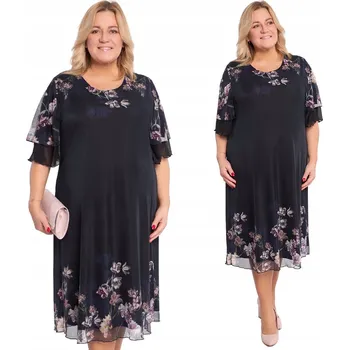 Dámské šaty Černé šaty s květinovým vzorem velikost 56