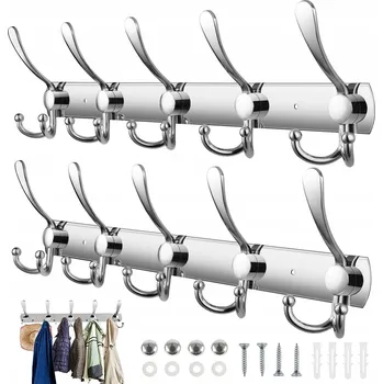 Věšák 2 KS VĚŠÁK NA OBLEČENÍ DO PŘEDSÍNĚ NÁSTĚNNÝ STŘÍBRNÝ LIŠTA S 5 HÁČKY