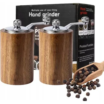 Kuchyňský mlýnek DŘEVĚNÝ MLÝNEK DIKOM NA SŮL, PEPŘ A KOŘENÍ, SILNÁ DŘEVĚNÁ SADA 2 ks