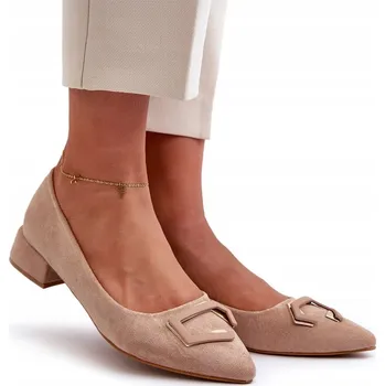 Dámské lodičky Lodičky na nízkém podpatku z eko semiše s ozdobou S.BARSKI KV27-034 béžové 36