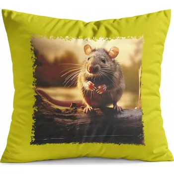 Polštář POLŠTÁŘ ŽLUTÝ DÁREK - ZVÍŘATA MYŠ MYŠKA