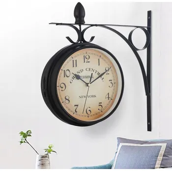 Hodiny Dwustronny zewnętrzny zegar nástěnné zahradní Železné závěsné hodiny