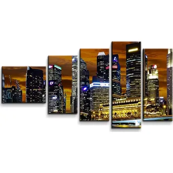 Obraz Sablio Obraz - 5-dílný Letadlo nad mrakodrapy - 100x60 cm