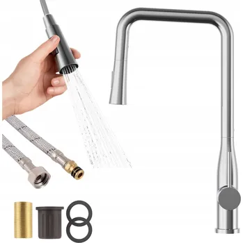 Vodovodní baterie Kuchyňská baterie chromová s vytahovací sprcha Stojánková vodovodní baterie VECTOR 2 funkce