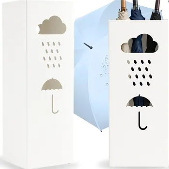 Obraz Stojan na deštníky kovový BÍLÝ 42cm KVADRÁTOVÝ do předsíně