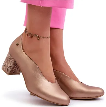 Dámská obuv ELEGANTNÍ LODIČKY Z KŮŽE NA SLOUPOVÉM PODPATKU MACIEJKA 06422-25 ZLATÉ 40