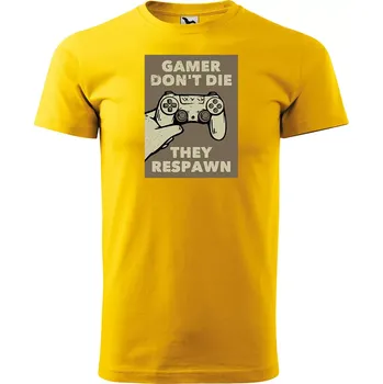 Sablio Tričko s potiskem Gamer don´t die, they respawn - žluté 3XL