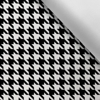 Zbytek - Látka s potiskem nepromokavý polyester TD/NS kohoutí stopa černo-bílá 2x2 cm