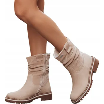 Dámské kozačky Dstreet Dámské kotníkové boty semišové ZY1277 Barva: Béžová, Velikost: 37