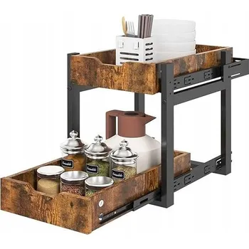 regál Dřevěný organizér / regál do kuchyně nebo koupelny, výsuvný, 38x50 cm, tmavé dřevo