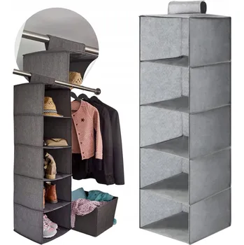 Úložný box ZÁVĚSNÝ ORGANIZÉR DO SKŘÍNĚ 5 POLIC Závěsný REGÁL, organizér šedý