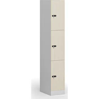 Nábytek B2B Partner Šatní skříňka S1 s úložnými boxy, 3 boxy, 1850 x 300 x 500 mm, mechanický kódový zámek, laminované dveře, bříza