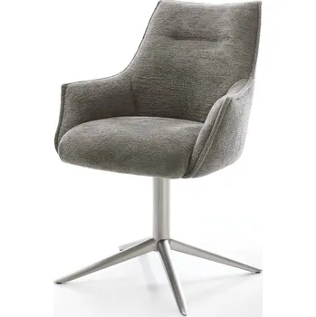 Jídelní židle DELIFE Jídelní židle Alja-Flex s područkami bouclé měkký tmavě béžová křížová podnož nerezová ocel 360° otočný houpací funkce taštičkové pružiny