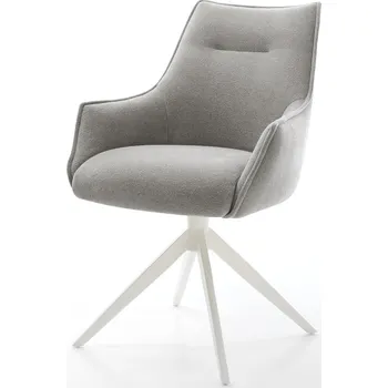 Jídelní židle DELIFE Jídelní židle Alja-Flex s područkami potahová látka Měkký šedá křížová podnož široká bílá 360° otočný houpací funkce taštičkové pružiny
