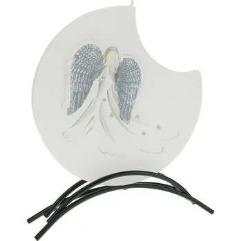 Svíčka Ručně malovaná svíčka Andělská křídla bílá 17 cm (Tenká svíce v kovovém stojánku)