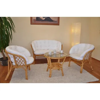 Zahradní sestava Axin Trading s.r.o. Ratanová sedací souprava Bahama medová velká polstr bílý MAXI Axin Trading s.r.o.