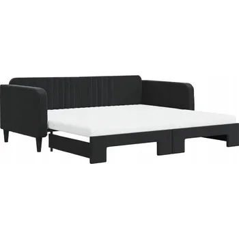 Pohovka Černá rozkládací pohovka 2v1 s sametovým potahem, 223 x 110 x 75 cm