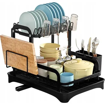 Odkapávač na nádobí ODKAPÁVAČ NA NÁDOBÍ DVOUÚROVŇOVÝ NA TALÍŘE PŘÍBORY ČERNÝ