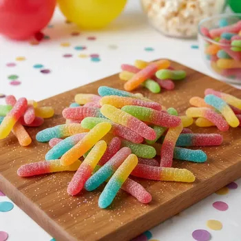 Bonbon Pedro želé kyselí červi 1000 g – ovocné kyselé želé bonbony (Kyselí neonoví červíci, cukrovinky, želé s ovocnou příchutí.)