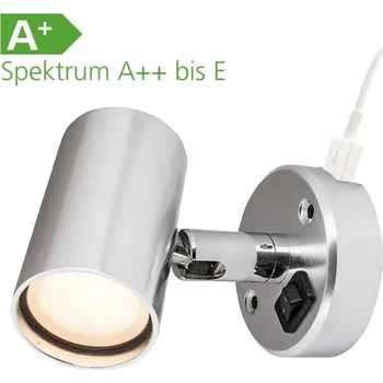 Lampička Nástěnná lampička 12V 18 LED + USB nabíječka, hliníková