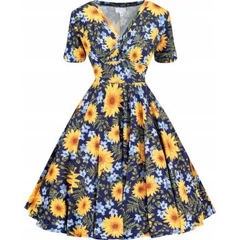 Dámské šaty Šaty pin up retro se SLUNEČNICEMI květiny louka floral áčkového střihu 50. a 60. léta