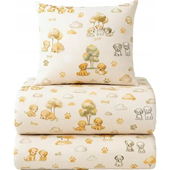 Povlečení Povlečení BÉŽOVÉ PEJSCI pro děti s pejsky, psy, stromy ŠTĚŇATA 140x200