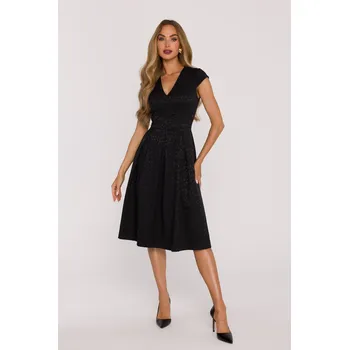 Dámské šaty ELEGANTNÍ DÁMSKÉ ŽENSKÉ ŠATY MIDI S PROUŽKY ČERNÉ 40 L