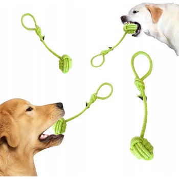 Hračka pro psa Kousátko pro psa Unizoo Přetahovadlo Pro Psa Šňůra s míčkem Kousátko 38 Cm Zelené