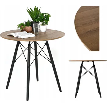 Jídelní stůl Stůl kulatý moderní do jídelny deska MDF hnědá podnož černá 80x80x74