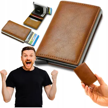 Peněženka PÁNSKÁ PENĚŽENKA NA KARTY KOŽENÁ EKO KŮŽE PROTI KRÁDEŽI RFID DÁREK HNĚDÁ