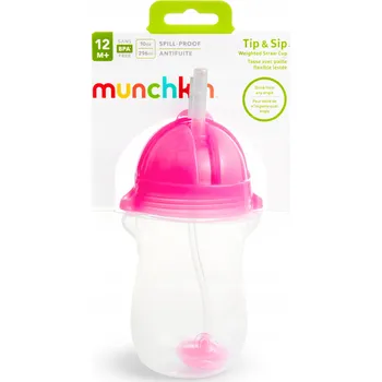 MUNCHKIN Hrneček se slámkou Tip&Sip Růžový 296ml