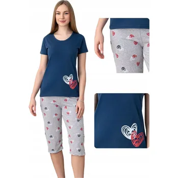 Dámské pyžamo Dámské pyžamo krátký rukáv 3/4 kalhoty bavlněné 2 srdíčka tmavě modré M