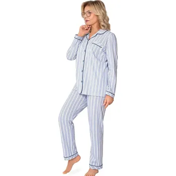 Dámské pyžamo Pyžamo Martel 224 Ewa III délka/r M-2XL rozepínací bílo-modrá L