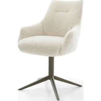 Jídelní židle DELIFE Jídelní židle Alja-Flex s područkami plyšový manšestr béžová křížová podnož titanová barva 360° otočný houpací funkce taštičkové pružiny