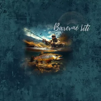 Úplet, Rybář u břehu, petrolejová, panel (E) II. jakost - 0,94m (Top kvalitní úplet Bella)