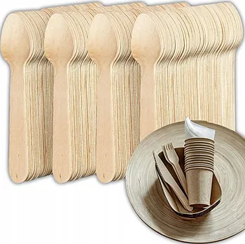 Jednorázové nádobí DŘEVĚNÉ LŽÍCE NA JEDNO POUŽITÍ UNIVERZÁLNÍ NA OSLAVU EKOLOGICKÉ SADA 100 Ks