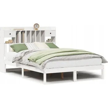 Postel Postel s regálem z masivního borovicového dřeva, bílá, 228,5 x 146 x 110 cm