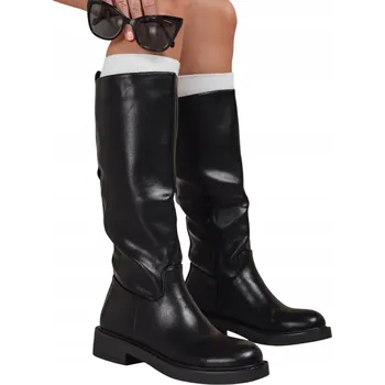 Dámské kozačky Dámské kožené kozačky černé ZY1276 - 41