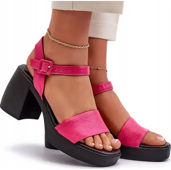 Dámská obuv ZAZOO 40386 Dámské kožené sandály na masivním blokovém podpatku fuchsiové barvy, velikost 39