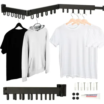 Věšák Teleskopický výsuvný nástěnný věšák 114 cm černý